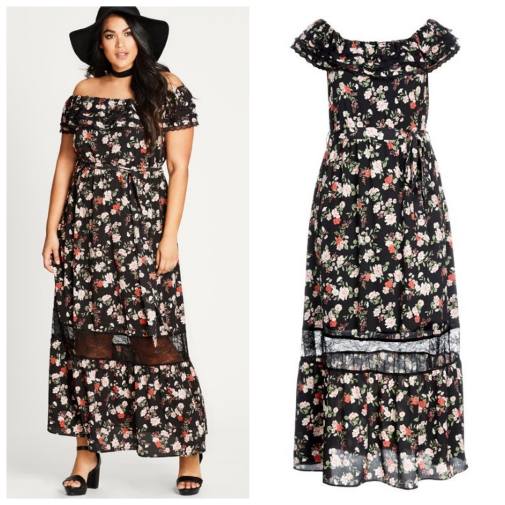 City Chic 20/L Free Love Maxi Dress in Flo…